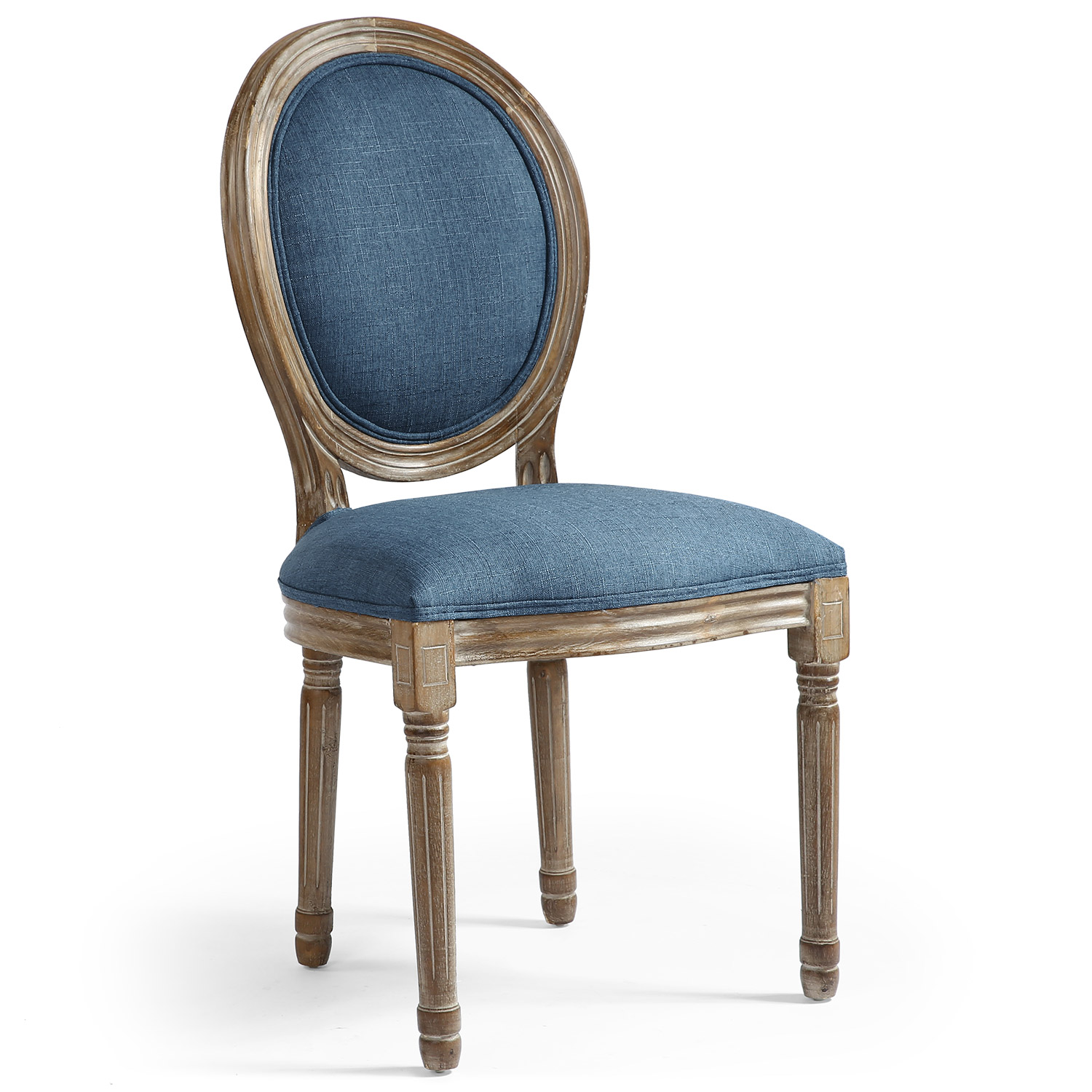 Lot van 20 Louis XVI-stoelen in medaillonstijl in blauwe stof