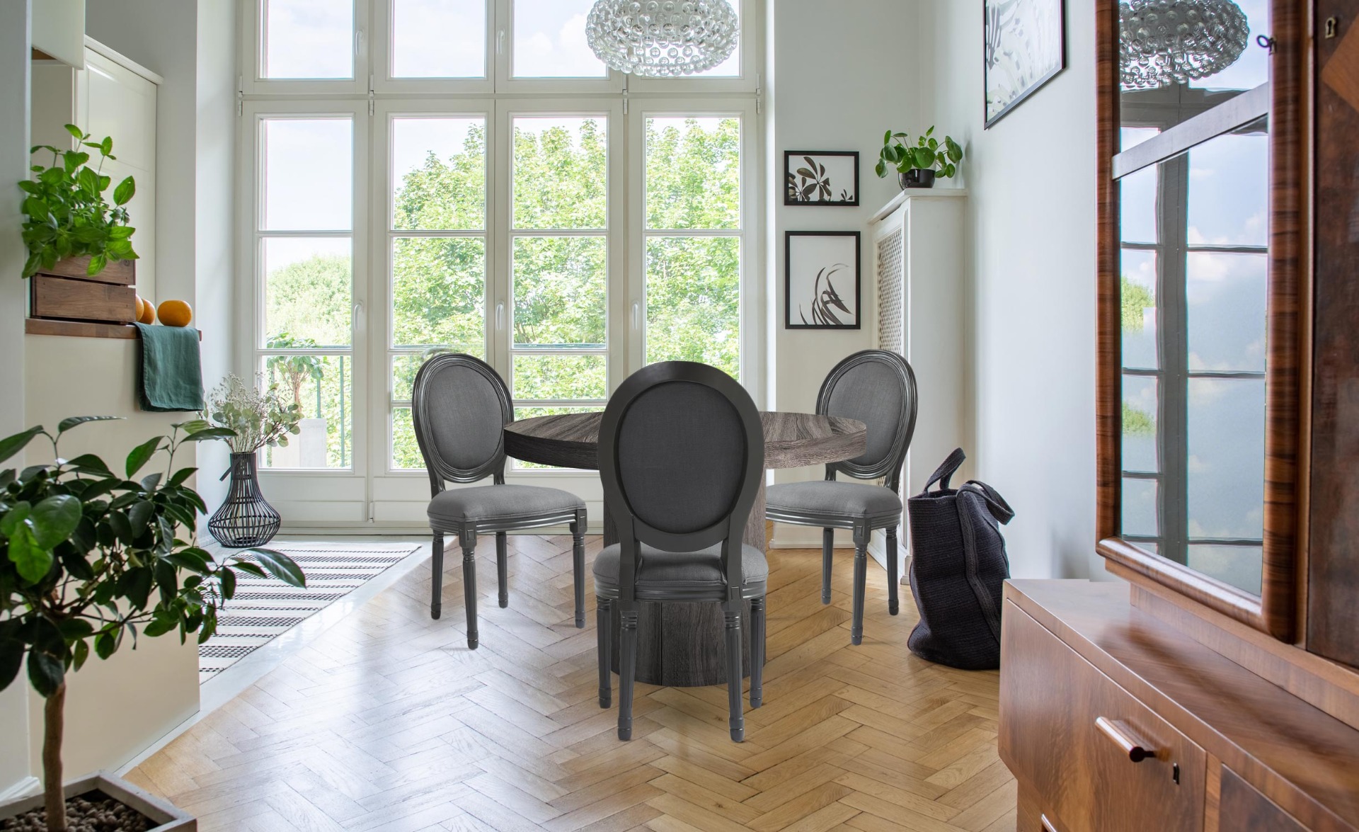 Set van 20 stoelen in medaillon grijs grijze stof Louis XVI-stijl