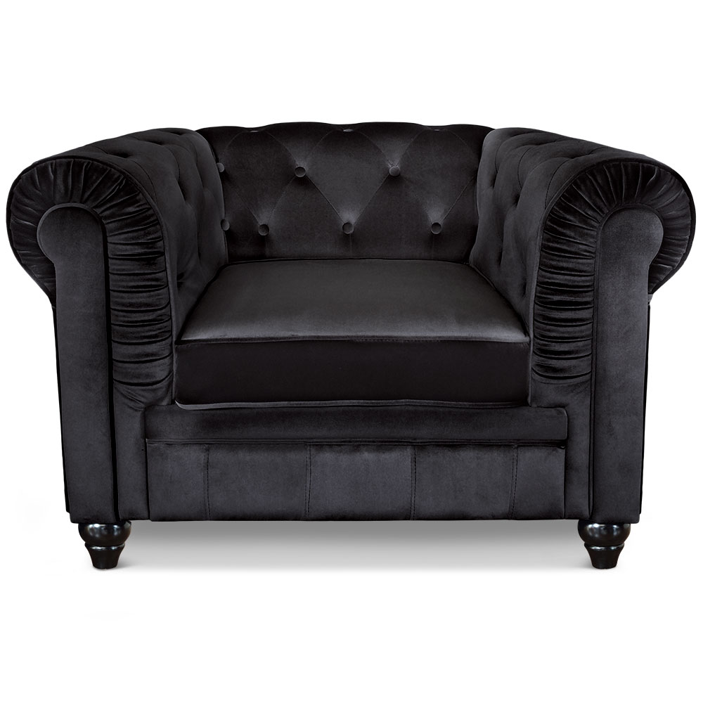Le véritable fauteuil Chesterfield capitonné velours noir