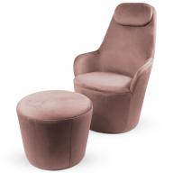 Dongal fauteuil met roze fluwelen voetenbank