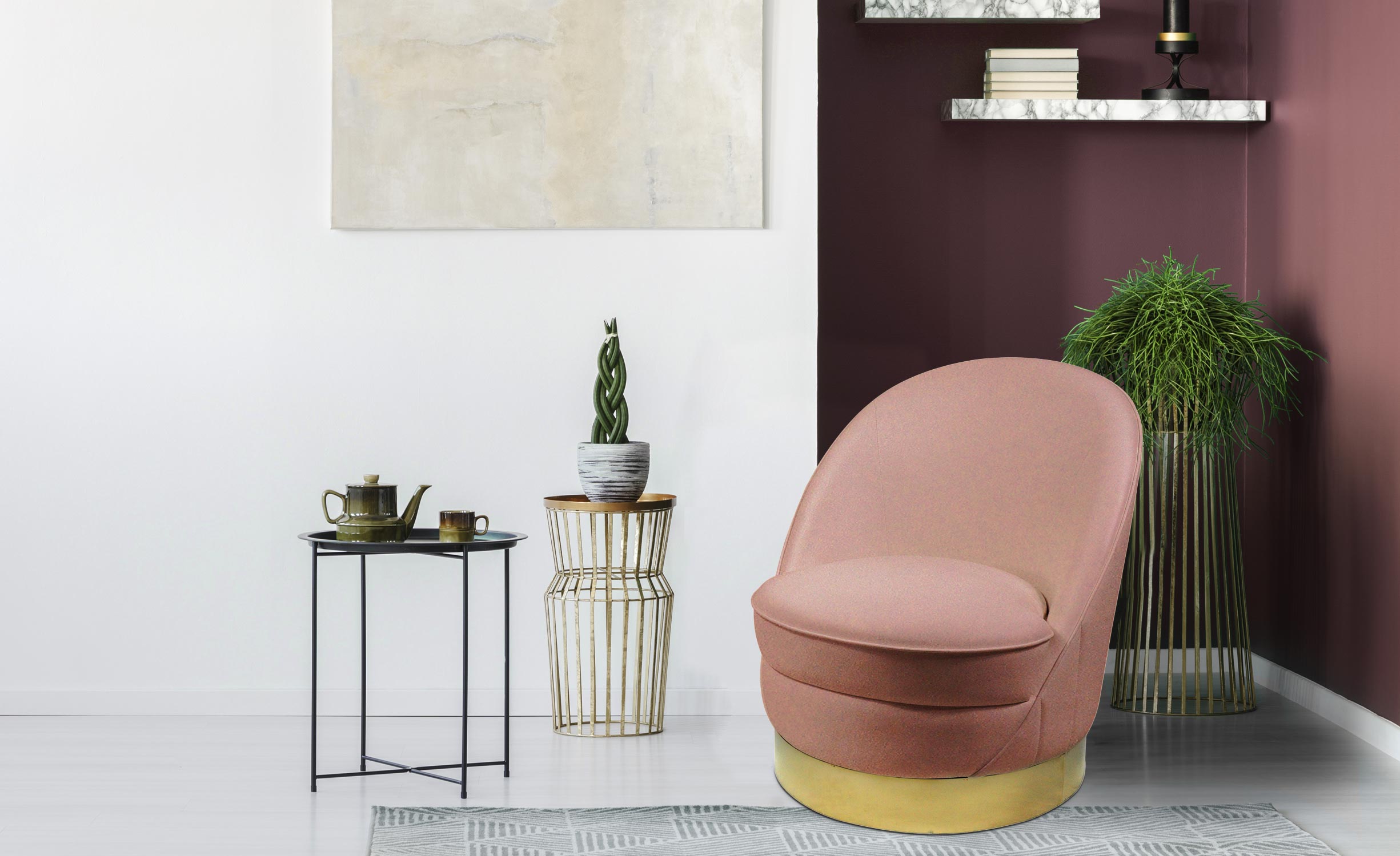 Aristy ronde fauteuil roze fluweel