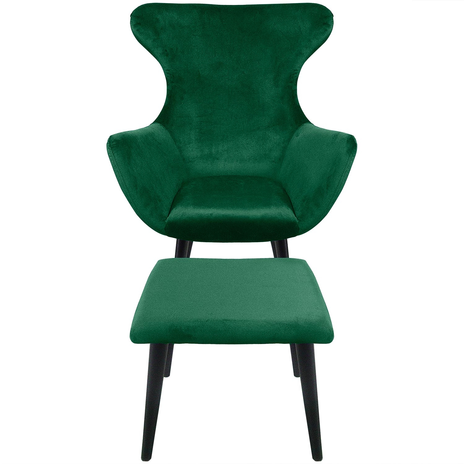 Geoplus groene fluwelen fauteuil + voetenbank