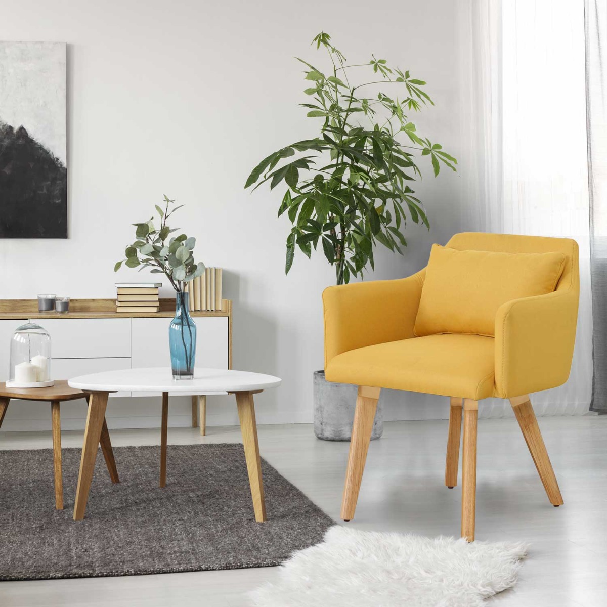 Set van 20 Scandinavische Gybson gele stoffen stoelen / fauteuils