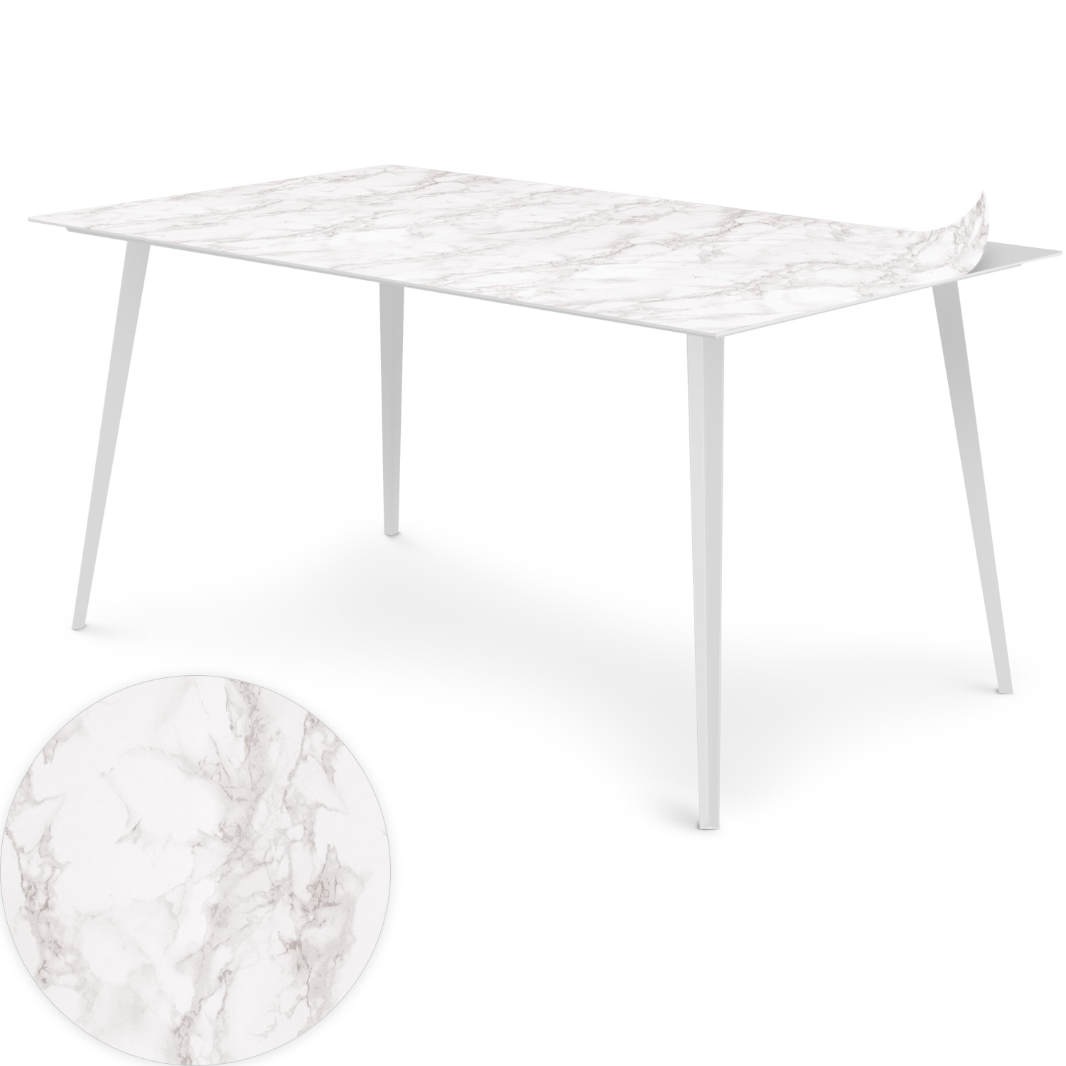 Bipolart rechthoekige magnetische tafel van wit metaal 150x90cm met 1 blad in marmereffect
