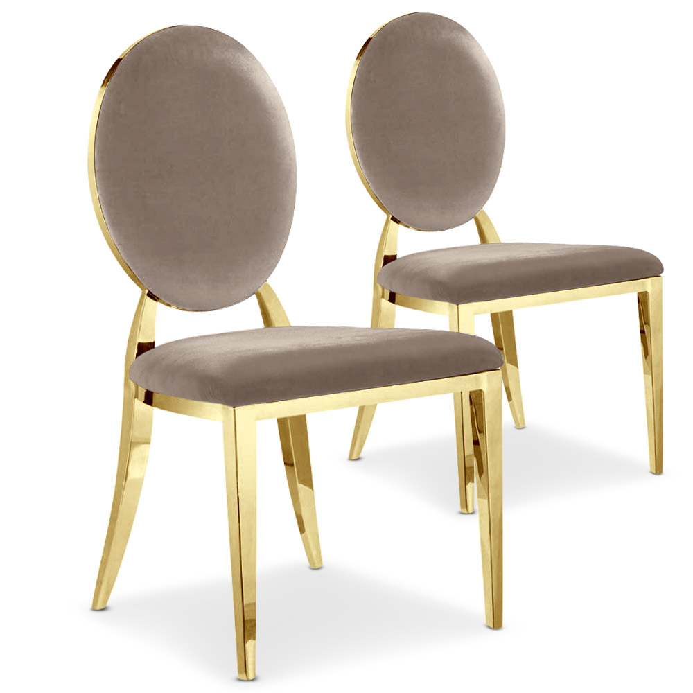 Lot van 2 stoelen medaillon Sofia fluweel Taupe