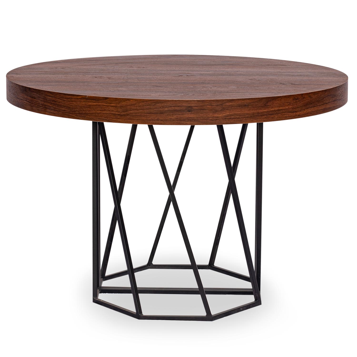 Uitschuifbare ronde tafel Yasmina Hazelnoot hout en zwarte poten