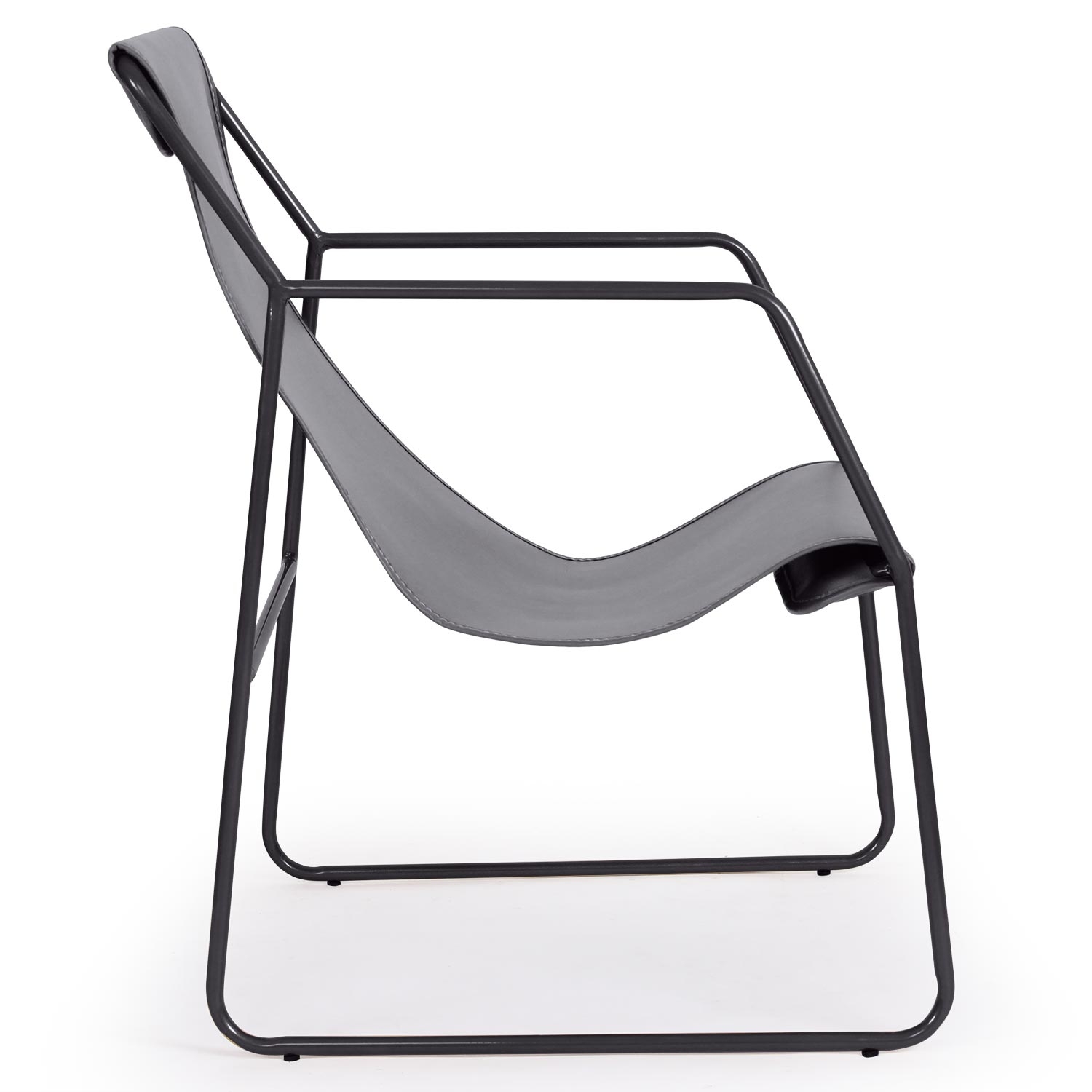 Ulysse fauteuil van zwart metaal en grijs imitatieleer